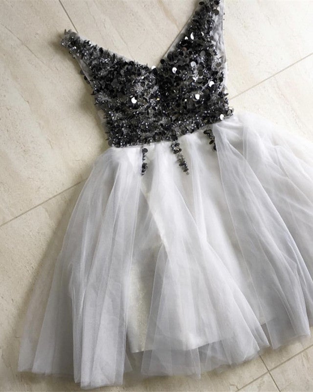 short beaded tulle dress Sparkly Sequins V-neck Prom Dresses Creates a soft PrintCollection:2051163 Charming Black Lace Long Color:Multicolor_1