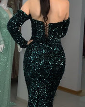 Load image into Gallery viewer, Sparkly Sequins Prom Dresses Mermaid Long Sleeves Off Shoulder