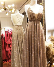 Load image into Gallery viewer, Sparkly Tulle Sequins Prom Dresses Cross Back