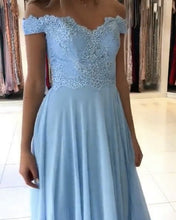 Load image into Gallery viewer, Split Chiffon Long Bridesmaid Dresses Appliques Off Shoulder-alinanova