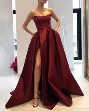 Load image into Gallery viewer, Long Satin Evening Burgundy Dresses