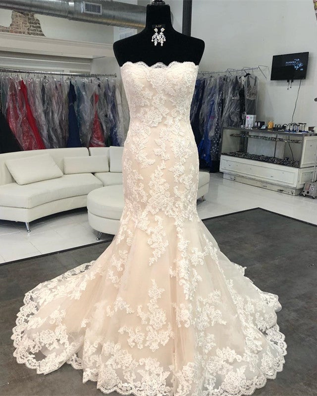 Sexy Strapless Bodice Corset Lace Wedding Dresses Mermaid – alinanova