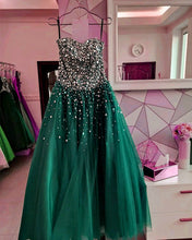 Load image into Gallery viewer, Strapless Bodice Corset Tulle Ball Gowns Prom Dresses Sequin Beaded