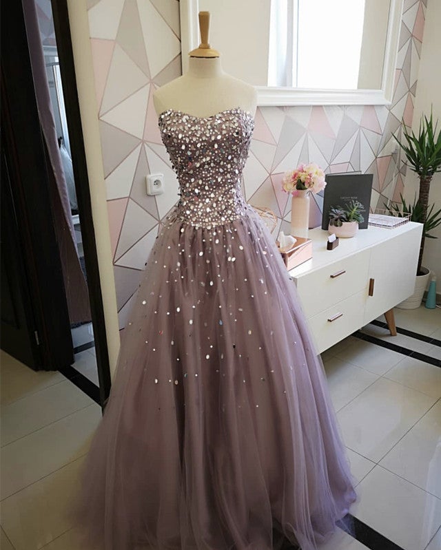 Strapless Bodice Corset Tulle Ball Gowns Prom Dresses Sequin Beaded –  alinanova