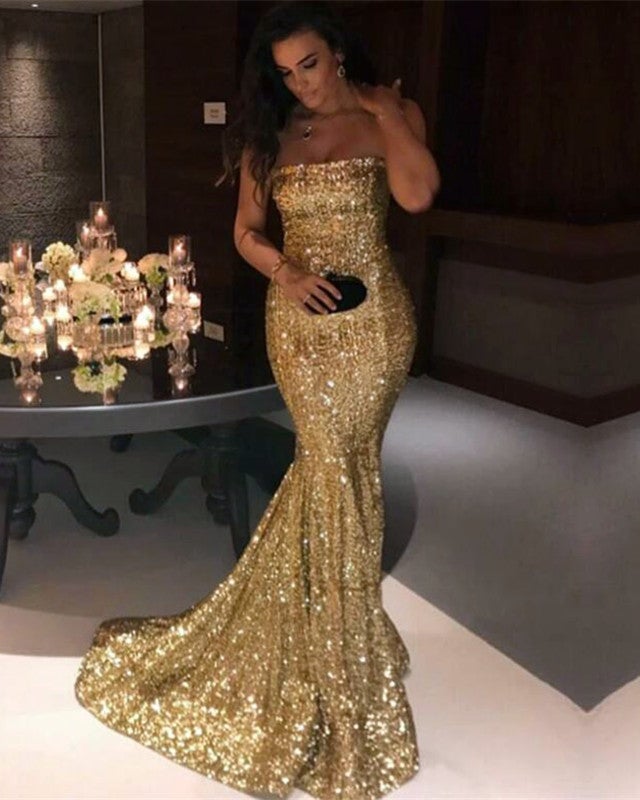 Strapless Sequin Mermaid Prom Evening Dresses Strapless Sequin Mermaid Prom Evening Dresses