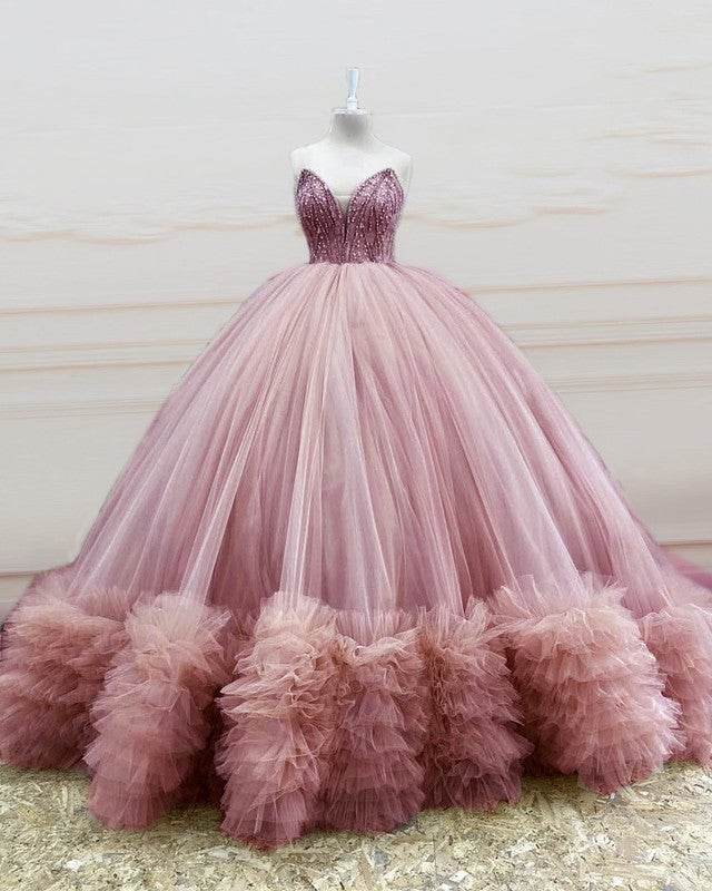 Stunning Beaded Strapless Tulle Ball Gown Ruffles Dresses Stunning Beaded Strapless Tulle Ball Gown Ruffles Dresses