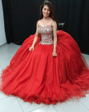 Load image into Gallery viewer, Stunning Crystal Beaded Organza Ruffles Ball Gowns Quinceanera Dresses