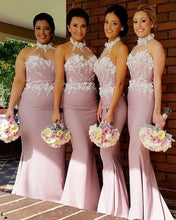 Load image into Gallery viewer, Stunning Flowers Beaded Lace Embroidery Mermaid Halter Bridesmaid Dress-alinanova
