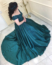 Load image into Gallery viewer, Stunning Lace Flowers Beaded V-neck Ball Gowns Prom Dresses Satin-alinanova