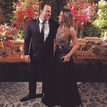 Load image into Gallery viewer, Stunning Sequins Beaded Halter Satin Prom Dresses Long Evening Gowns