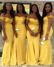 Load image into Gallery viewer, Mustard Yellow Bridesmaid Dresses Mermaid