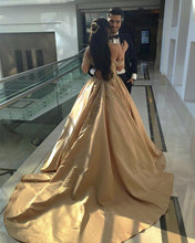 Load image into Gallery viewer, Off Shoulder Quinceanera Dress Gold Ball Gown