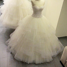 Load image into Gallery viewer, Sweetheart Ball Gown Wedding Dresses Organza Ruffles With Crystal Beaded