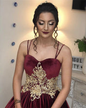 Load image into Gallery viewer, Gold-Lace-Embroidery-Wedding-Dresses-Velvet-Sweetheart-Ball-Gowns