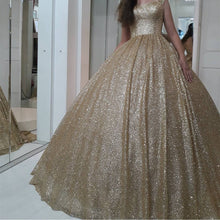 Load image into Gallery viewer, Sweetheart Bow Back Sequins Ball Gowns Prom Dresses