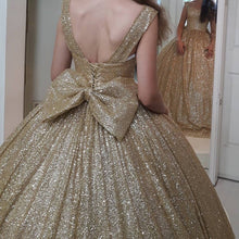 Load image into Gallery viewer, Sweetheart Bow Back Sequins Ball Gowns Prom Dresses