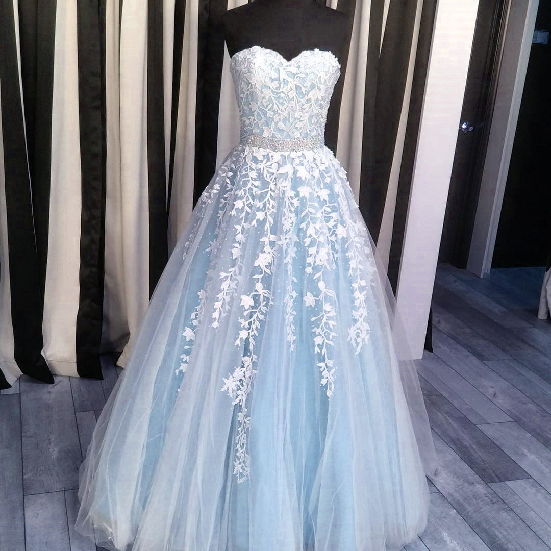 crystal blue wedding dresses Off Shoulder Illusion Sweetheart Embellished Glitter Long Quinceanera Dress