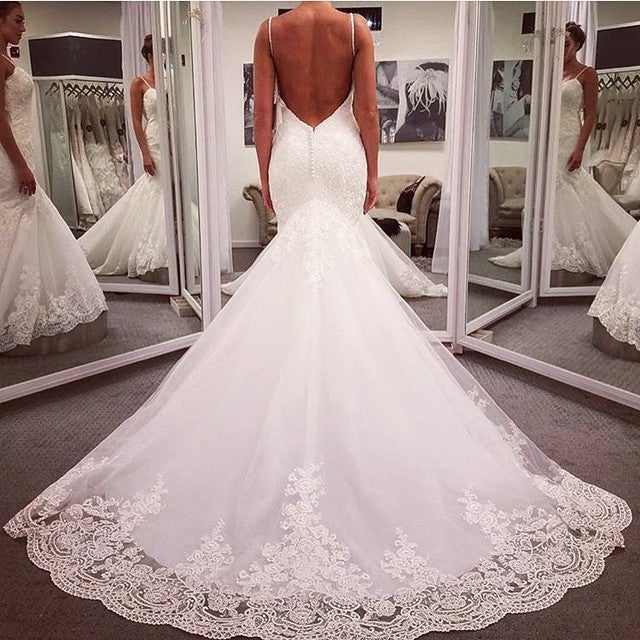 Sweetheart Open Back Mermaid Wedding Dresses Lace Appliques Sweetheart Open Back Mermaid Wedding Dresses Lace Appliques