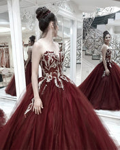Load image into Gallery viewer, Burgundy Ball Gown Quinceanera Dress
