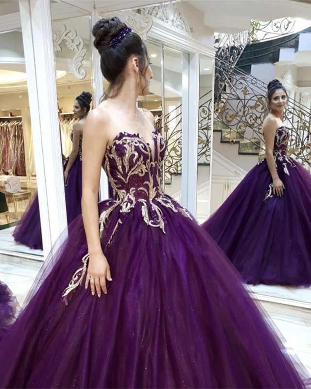 Sweetheart Organza Ball Gown Dresses Gold Lace Embroidery Sweetheart Organza Ball Gown Dresses Gold Lace Embroidery