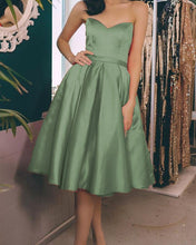 Load image into Gallery viewer, Sage Green Bridesmaid Dresses Tea Length