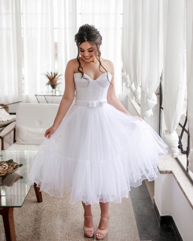 Tea Length Wedding Dress Sweetheart Corset alinanova Tea Length Wedding Dress Sweetheart Corset alinanova