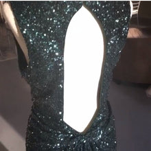 Load image into Gallery viewer, Teal Green Sequins V Neck Bridesmaid Dresses Mermaid