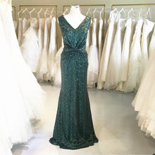 Load image into Gallery viewer, Teal Green Sequins V Neck Bridesmaid Dresses Mermaid-alinanova