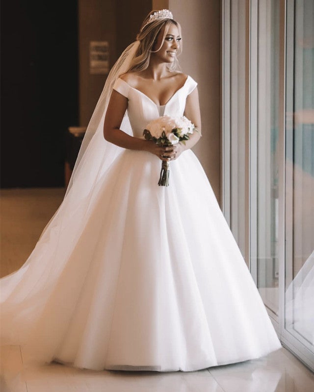 Tulle and Satin Off Shoulder Wedding Dress with Belt Tulle and Satin Off Shoulder Wedding Dress with Belt