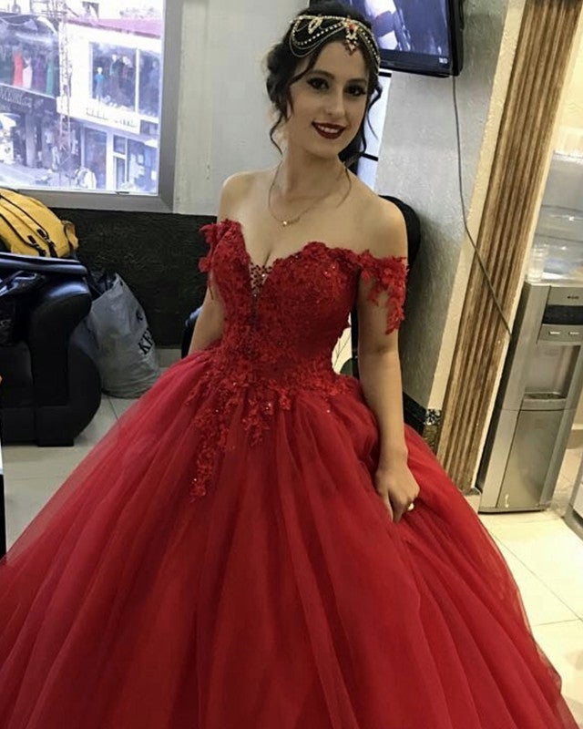 Tulle Ball Gown Appliques Dresses Off Shoulder  alinanova