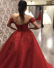 Load image into Gallery viewer, Red Prom Ball Gown Dress Off The Shoulder