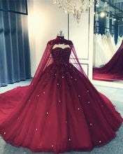 Load image into Gallery viewer, Burgundy Wedding Dress With Cape Train