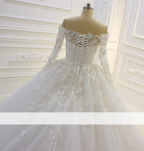 Load image into Gallery viewer, Tulle Ball Gown Wedding Dresses Lace Long Sleeves Off Shoulder