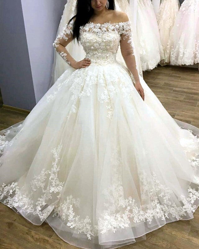 Vintage Wedding Dresses Lace Long Sleeves Off Shoulder Ball Gowns –  alinanova