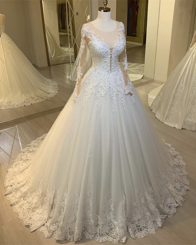 Tulle Ball Gown Wedding Dresses Lace Long Sleeves Tulle Ball Gown Wedding Dresses Lace Long Sleeves
