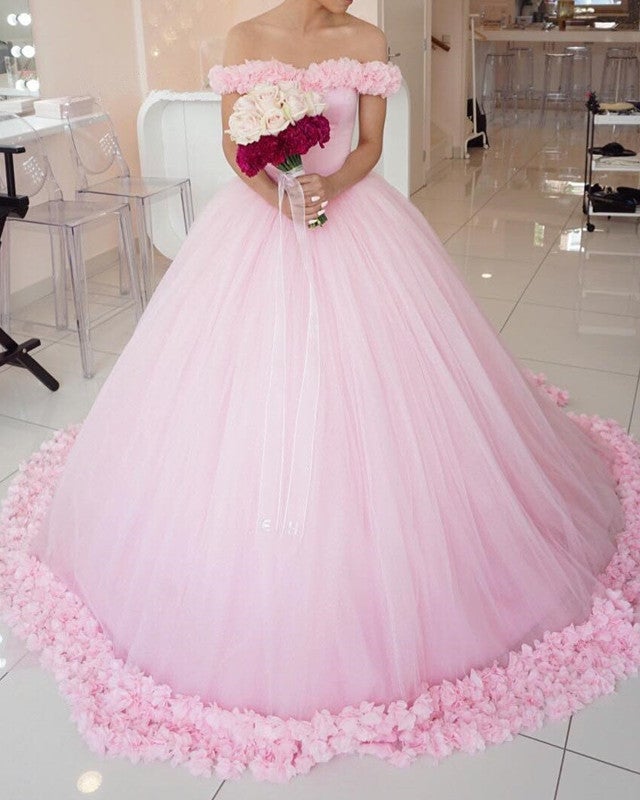 Tulle Flower Dresses Ball Gowns with Off Shoulder Tulle Flower Dresses Ball Gowns with Off Shoulder