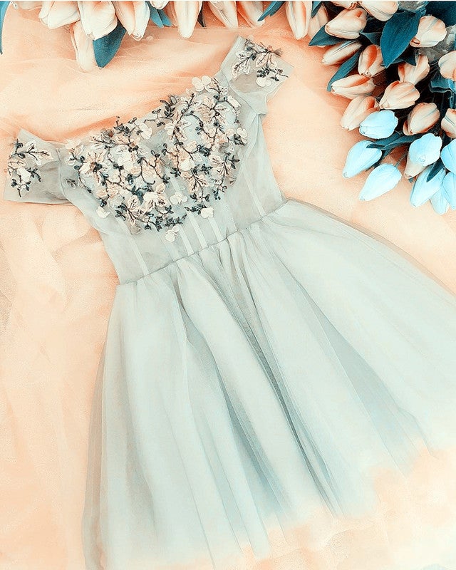 Tulle Homecoming Dresses Off The Shoulder Embroidery Tulle Homecoming Dresses Off The Shoulder Embroidery