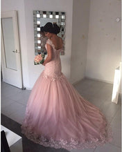 Load image into Gallery viewer, Tulle Mermaid Dresses Appliques Off The Shoulder-alinanova