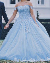 Load image into Gallery viewer, Tulle Quinceanera Dresses Ball Gown Lace Embroidery Off Shoulder