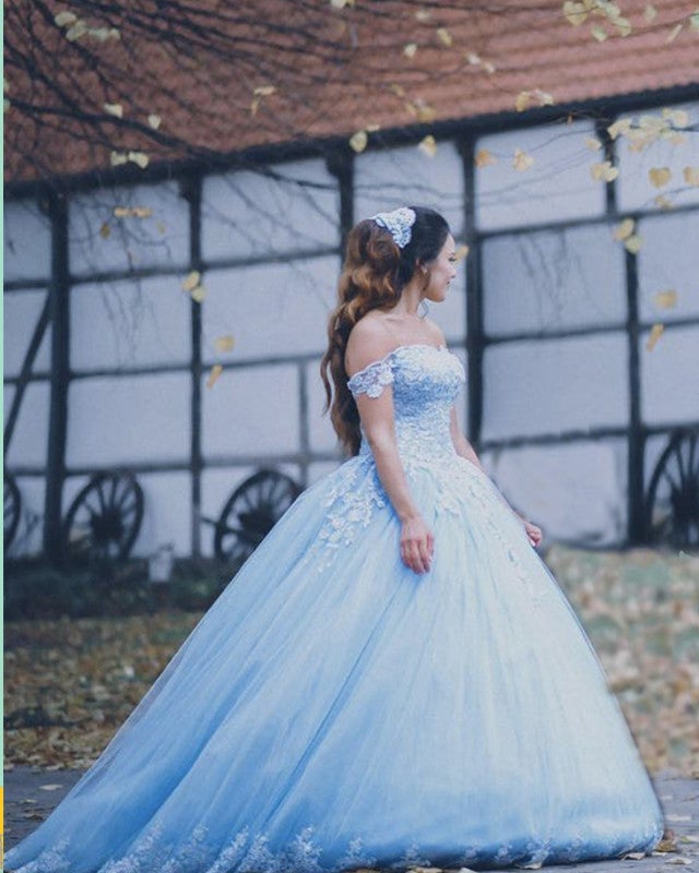 Tulle Quinceanera Dresses Ball Gown Lace Embroidery Off Shoulder Tulle Quinceanera Dresses Ball Gown Lace Embroidery Off Shoulder