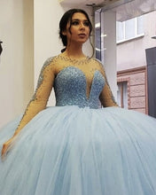Load image into Gallery viewer, Tulle Quinceanera Dresses Ball Gown Sheer Long Sleeves
