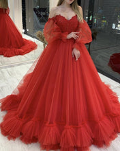 Load image into Gallery viewer, Tulle Ruffles Off Shoulder Ball Gown Dresses Removable Sleeves