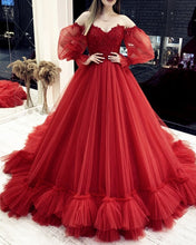 Load image into Gallery viewer, Tulle Ruffles Off Shoulder Ball Gown Dresses Removable Sleeves-alinanova