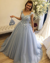 Load image into Gallery viewer, Tulle Sweetheart Ball Gown Princess Prom Dresses 3D Flowers Straps-alinanova