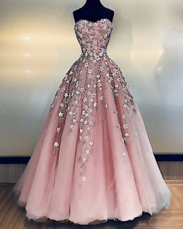 Tulle Sweetheart Prom Dresses Ball Gown 3D Flowers Tulle Sweetheart Prom Dresses Ball Gown 3D Flowers
