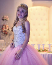 Load image into Gallery viewer, Pink Prom Dresses Ball Gown Crystal Beaded