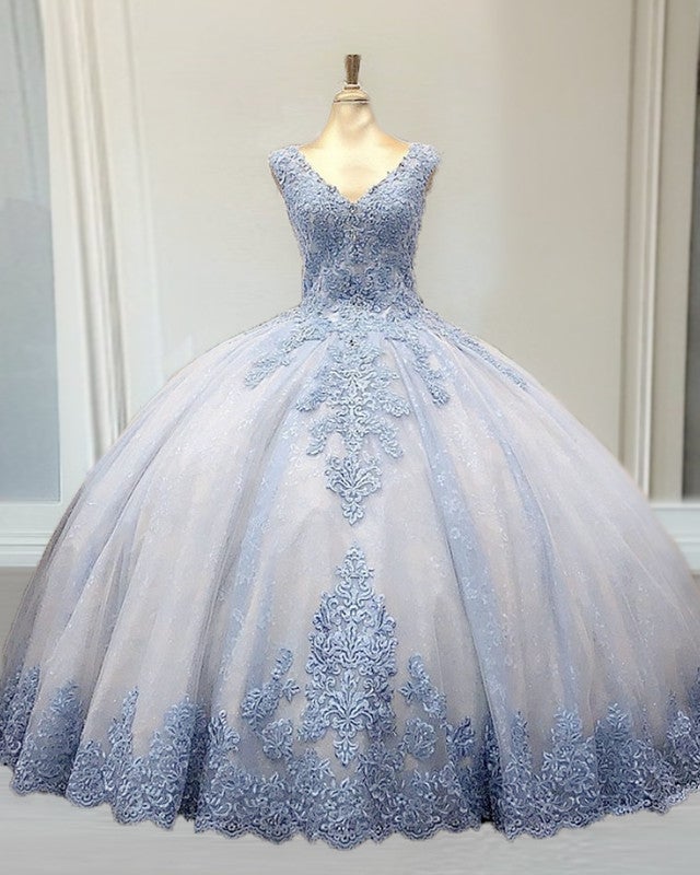 Elegant V Neck Quineanera Dresses Ball Gown Lace Appliques alinanova Elegant V Neck Quineanera Dresses Ball Gown Lace Appliques alinanova