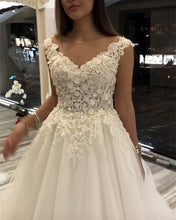 Load image into Gallery viewer, Tulle V Neck Wedding Dresses Lace Embroidery