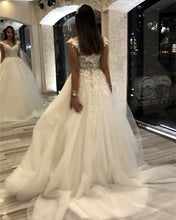 Load image into Gallery viewer, Tulle V Neck Wedding Dresses Lace Embroidery