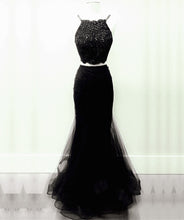 Load image into Gallery viewer, Green Two Piece Prom Dress Mermaid Applique Ruffles